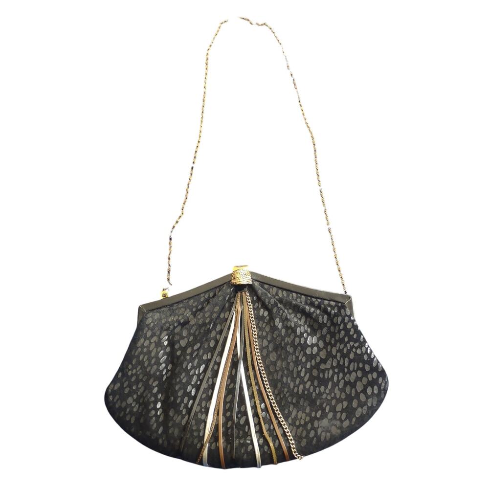 VTG Snow White Shoe Co Art Deco Purse 60s Classic Formal Gold Chain Crossbody‎